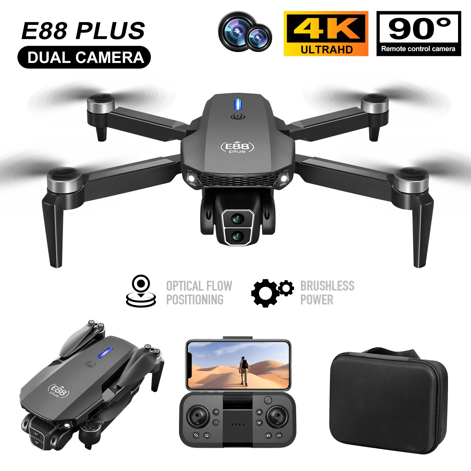 New E88 Plus Quadcopter Drone: - Drone Lidar ulasan dan harga